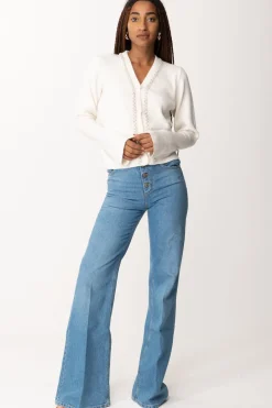 Gaëlle Paris Cardigan Corto con Strass e PerlineOFFWHITE