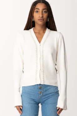 Gaëlle Paris Cardigan Corto con Strass e PerlineOFFWHITE
