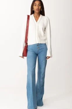 Gaëlle Paris Cardigan Corto con Strass e PerlineOFFWHITE