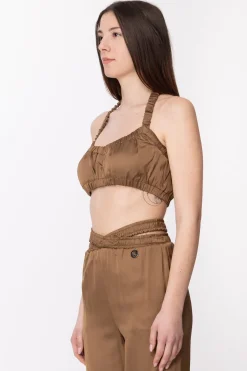 Gaëlle Paris Crop Top con ArricciatureMARRONE BISCOTTO