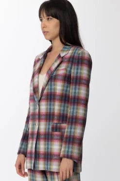 Gaëlle Paris Giacca Monopetto In Panno con Stampa a QuadriMULTICOLOR ROSA