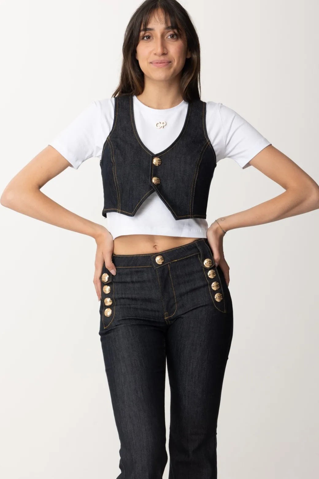 Gaëlle Paris Gilet Crop In JeansBLU