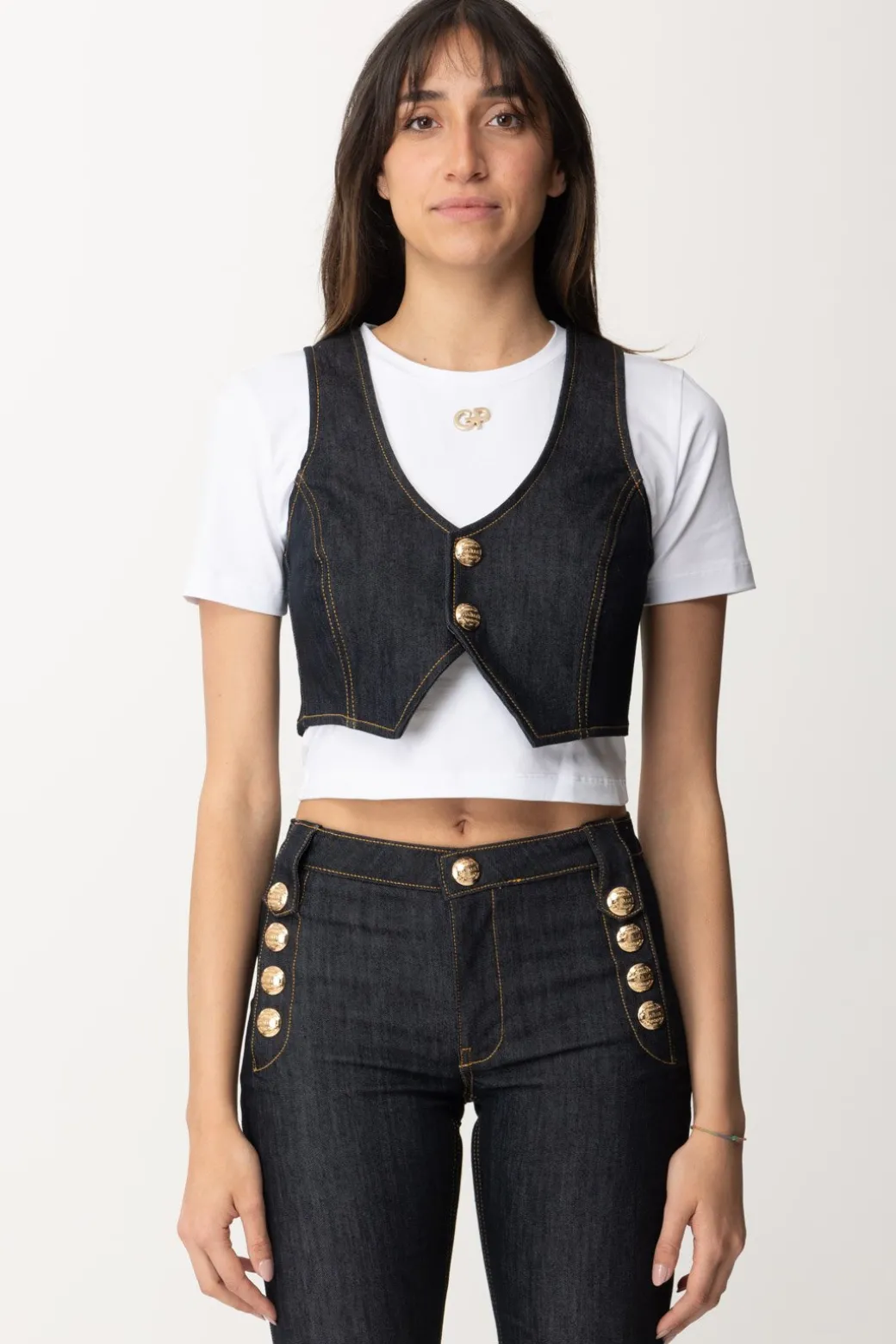 Gaëlle Paris Gilet Crop In JeansBLU