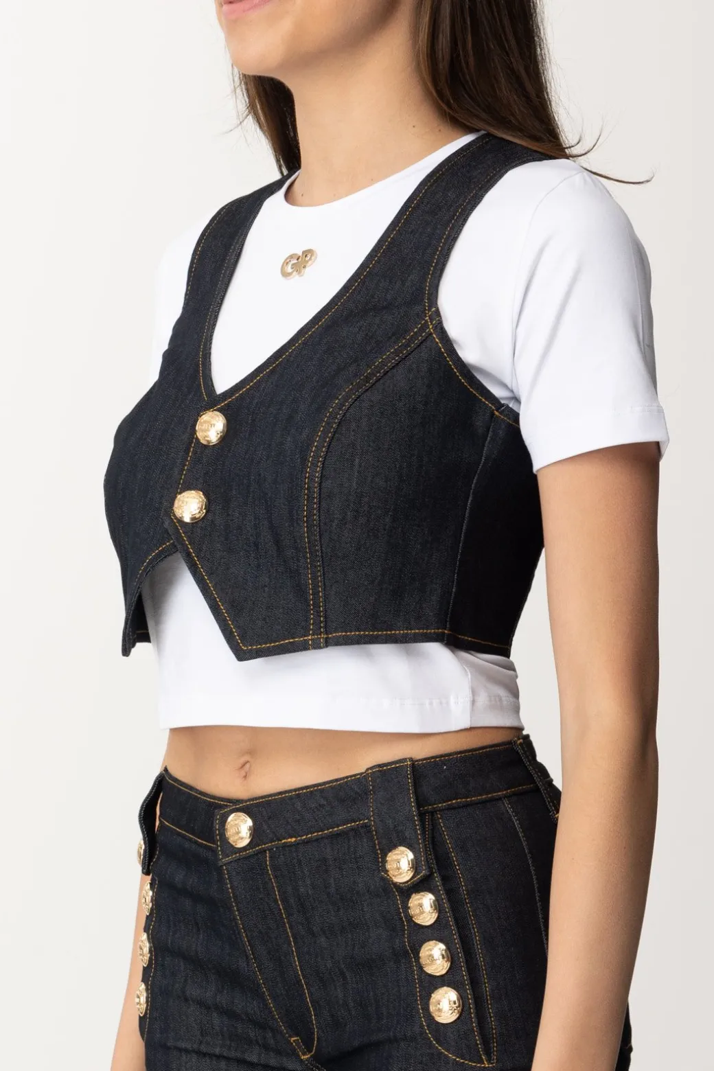 Gaëlle Paris Gilet Crop In JeansBLU