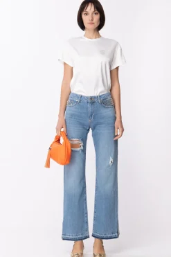 Gaëlle Paris Jeans Boy a Vita Bassa con BorchieBLU CHIARO