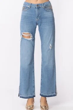 Gaëlle Paris Jeans Boy a Vita Bassa con BorchieBLU CHIARO