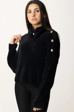 Gaëlle Paris Maglia con Colletto Alto e BottoniNERO