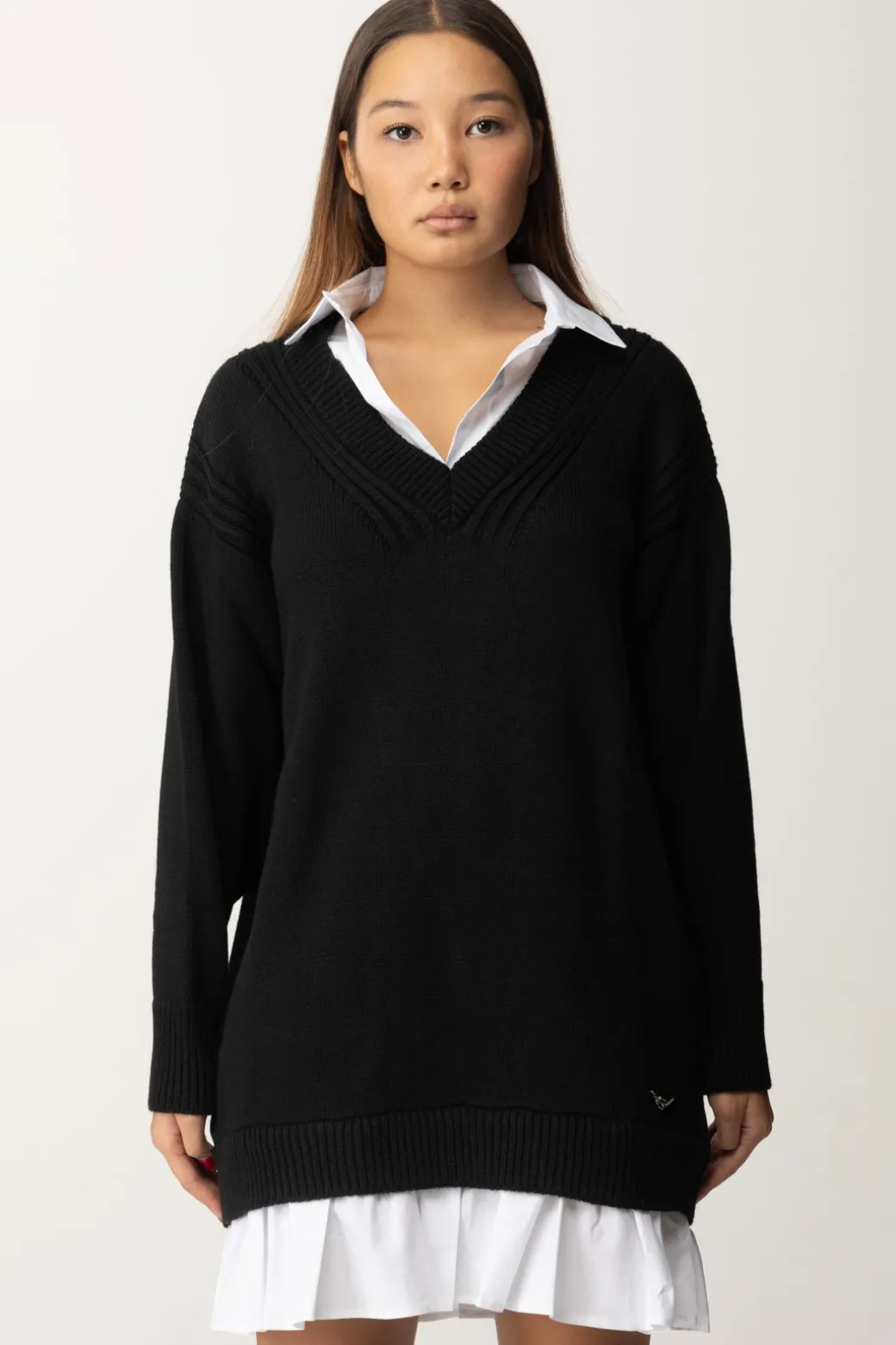 Gaëlle Paris Maxi Maglione con CamiciaNERO BIANCO