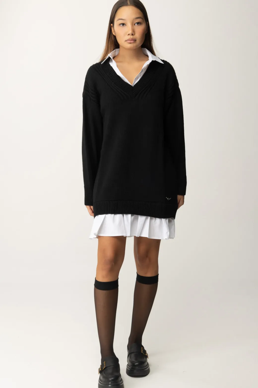 Gaëlle Paris Maxi Maglione con CamiciaNERO BIANCO