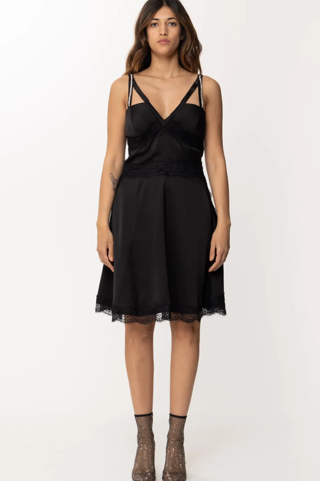 Gaëlle Paris Mini Dress Lingerie con Inserti In PizzoNERO