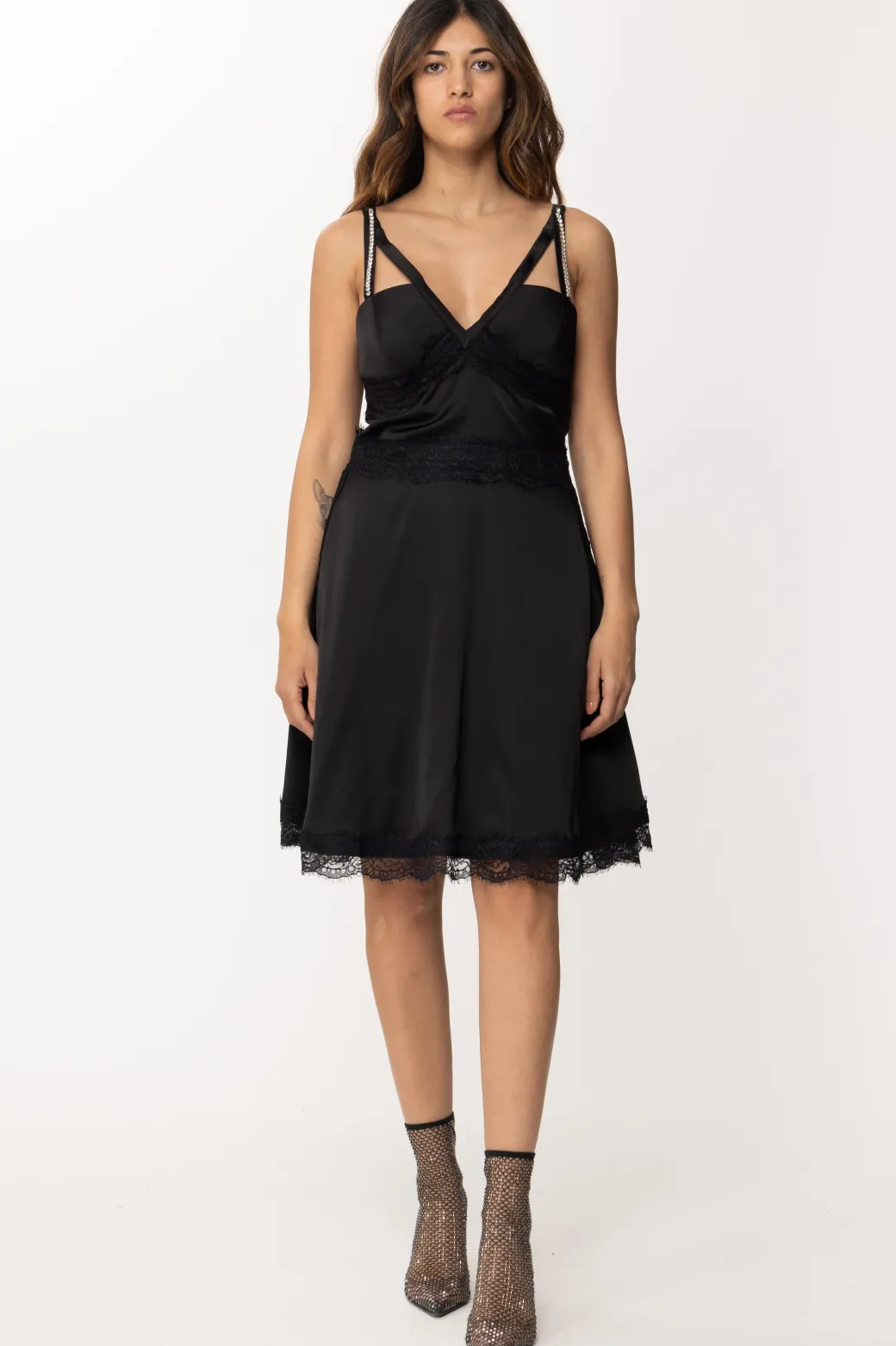 Gaëlle Paris Mini Dress Lingerie con Inserti In PizzoNERO