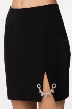 Gaëlle Paris Minigonna con Spacco e GioielloNERO