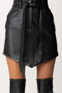 Gaëlle Paris Minigonna In Pelle con Borchie e CinturaNERO