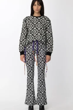 Gaëlle Paris Pantaloni a Zampa con Stampa BicolorOFFWHITE NERO