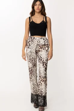 Gaëlle Paris Pantaloni con Stampa Animalier e PizzoMACULATO BEIGE