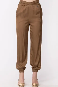 Gaëlle Paris Pantaloni In Raso con Elastico IntrecciatoMARRONE BISCOTTO