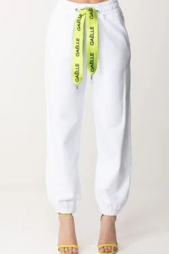 Gaëlle Paris Pantaloni Jogger con Lacci LogatiBIANCO