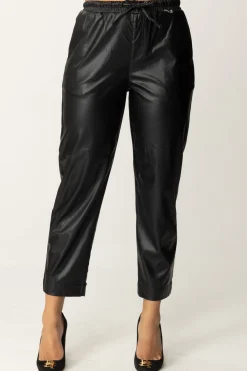 Gaëlle Paris Pantaloni Jogger In Ecopelle con CoulisseNERO