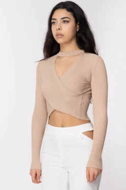 Gaëlle Paris Top a Costine IncrociatoBEIGE SABBIA