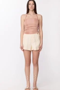 Gaëlle Paris Top In Jeans a Incrocio con FoulardROSA ANTICO