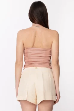 Gaëlle Paris Top In Jeans a Incrocio con FoulardROSA ANTICO