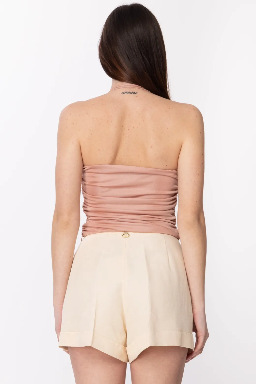 Gaëlle Paris Top In Jeans a Incrocio con FoulardROSA ANTICO