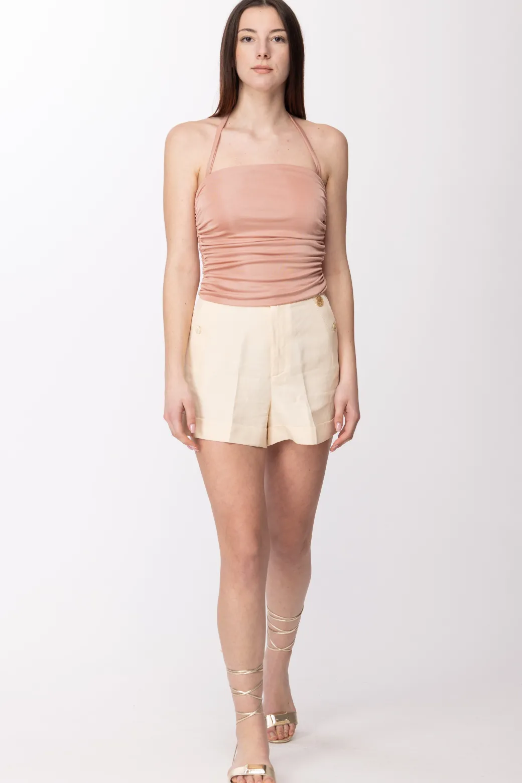 Gaëlle Paris Top In Jeans a Incrocio con FoulardROSA ANTICO