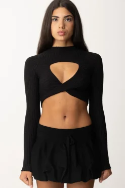 Gaëlle Paris Top Nero Intrecciato con Cut-outNERO