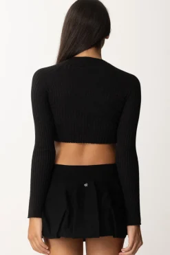 Gaëlle Paris Top Nero Intrecciato con Cut-outNERO