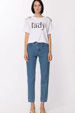 Gaëlle Paris T-shirt con Stampa e Spalline GioielloBIANCO