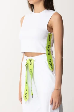 Gaëlle Paris T-shirt Cropped con Nastro LogatoBIANCO