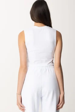 Gaëlle Paris T-shirt Cropped con Nastro LogatoBIANCO