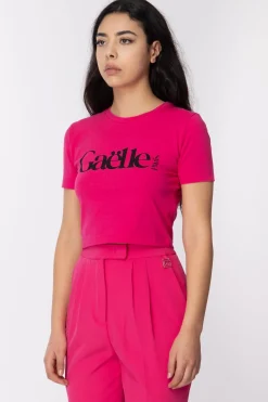 Gaëlle Paris T-shirt Cropped con Stampa LogoFUCSIA