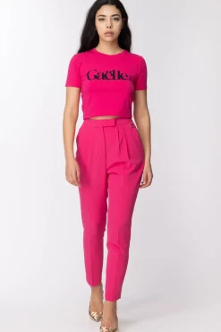 Gaëlle Paris T-shirt Cropped con Stampa LogoFUCSIA