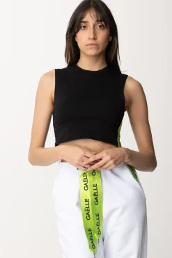 Gaëlle Paris T-shirt Cropped con Nastro LogatoNERO