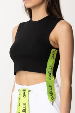Gaëlle Paris T-shirt Cropped con Nastro LogatoNERO