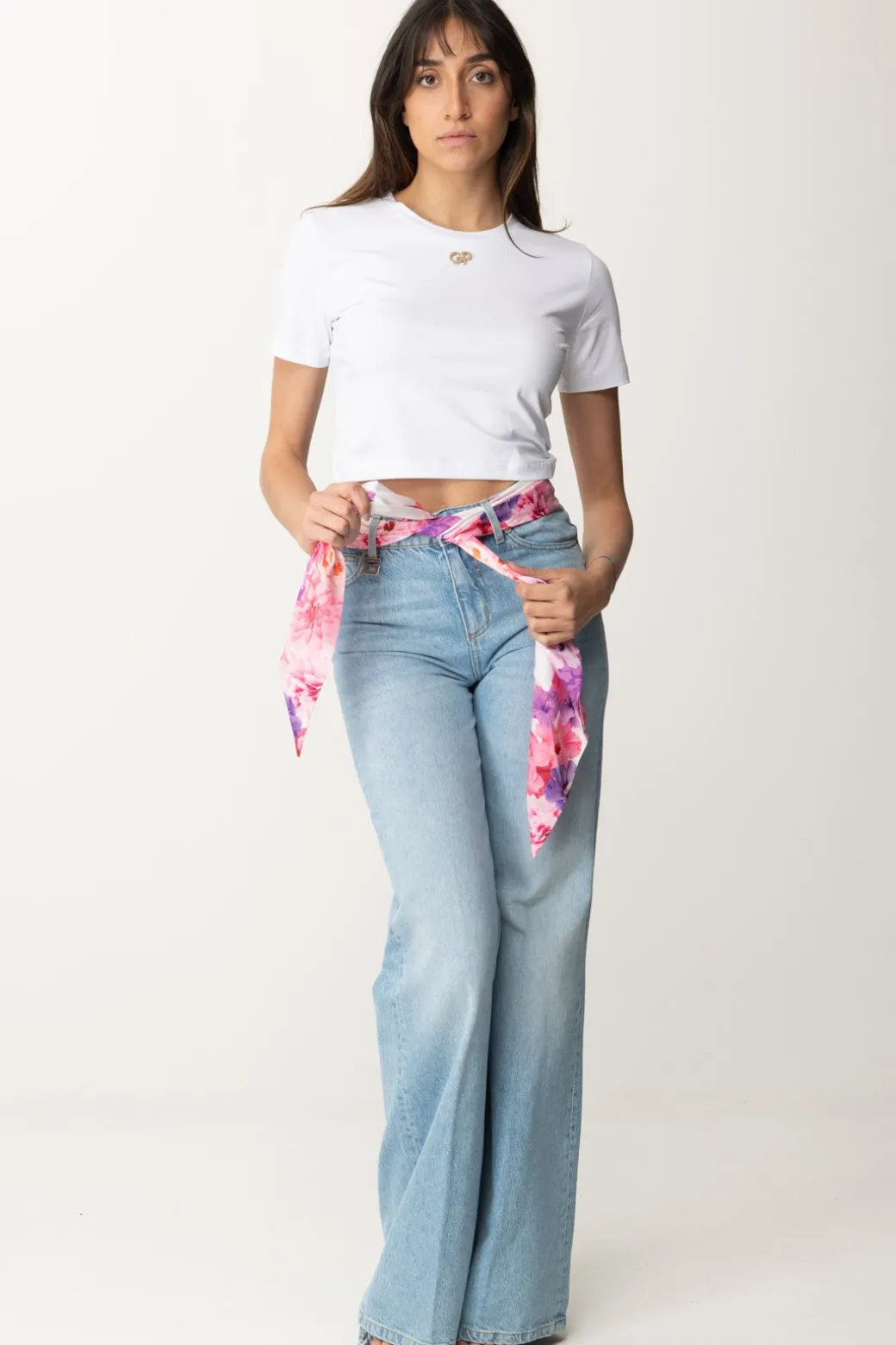 Gaëlle Paris T-shirt Cropped con Mini LogoBIANCO