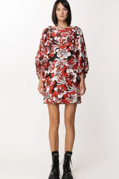 Gina Mini Abito Fiori con Scollo Sul RetroROSSO-BIANCO-NERO