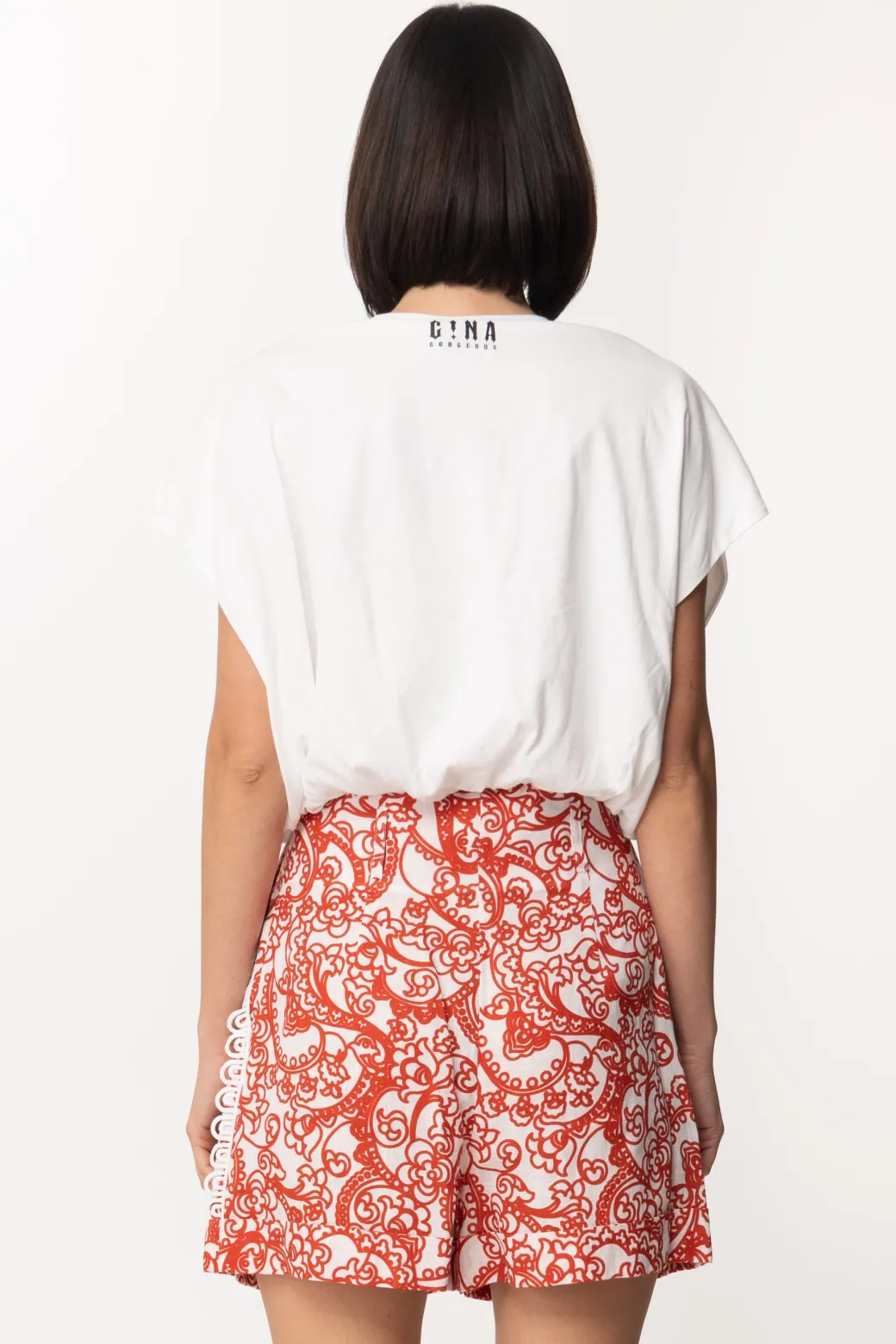 Gina T-shirt Crop con Punto Vita ArricciatoBIANCO