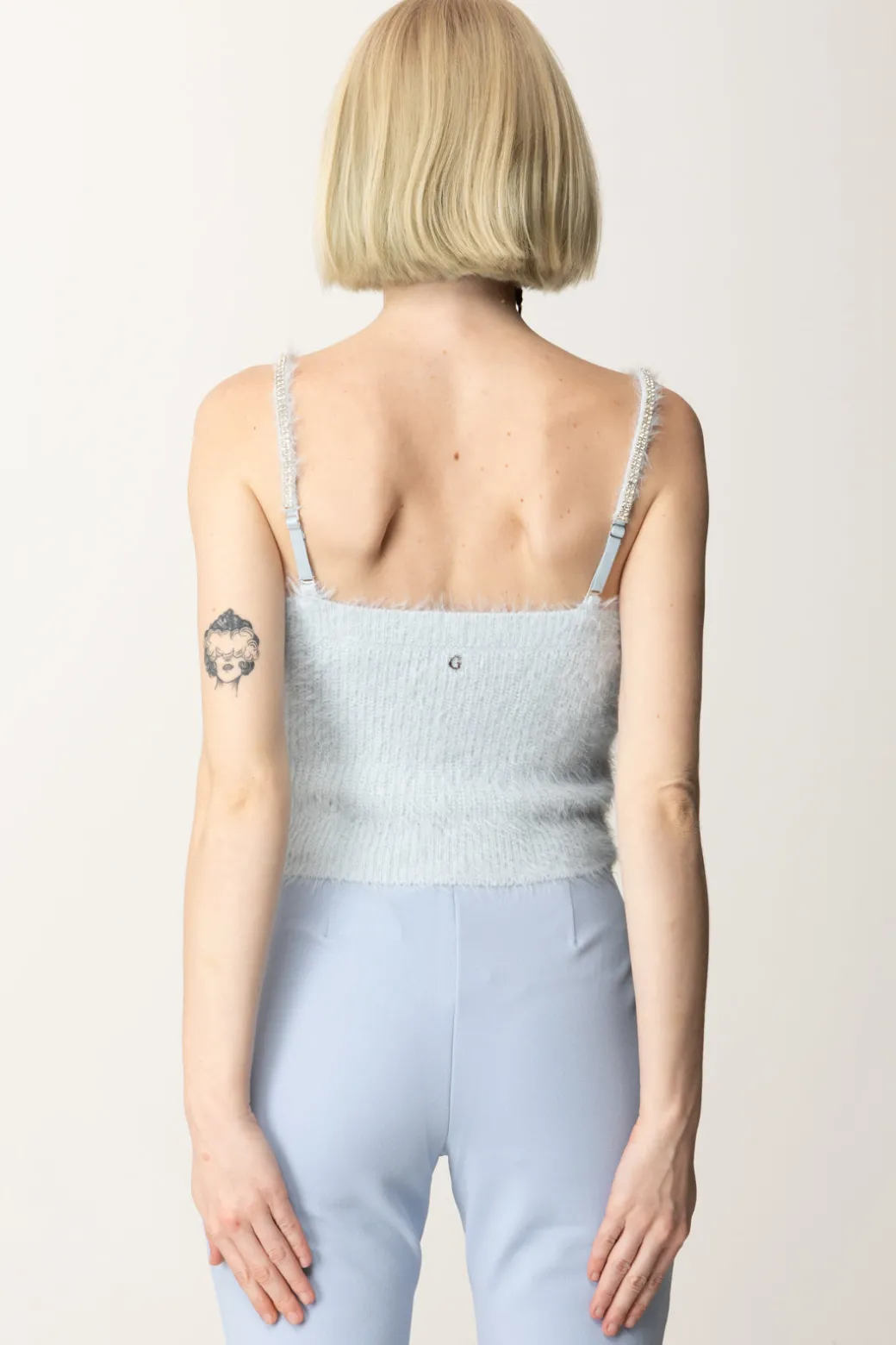 Guess Top Crop Keyla con Bretelle StrassSKY HIGH