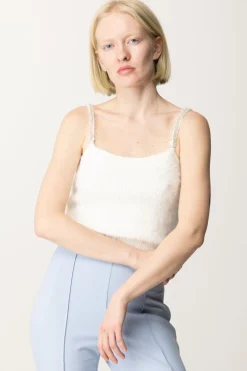 Guess Top Crop Keyla con Bretelle StrassCREAM WHITE