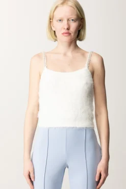 Guess Top Crop Keyla con Bretelle StrassCREAM WHITE