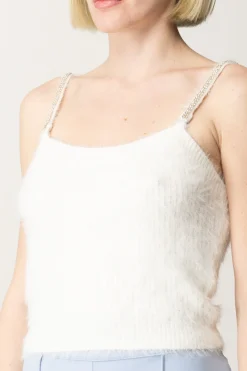 Guess Top Crop Keyla con Bretelle StrassCREAM WHITE