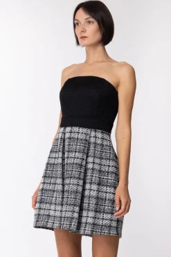 Imperial Abito a Fascia con Gonna TartanNERO/GRIGIO