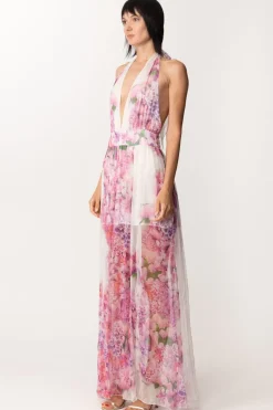 Just Cavalli Abito Lungo In Tulle Stampa FlorealeWHITE VARIANT