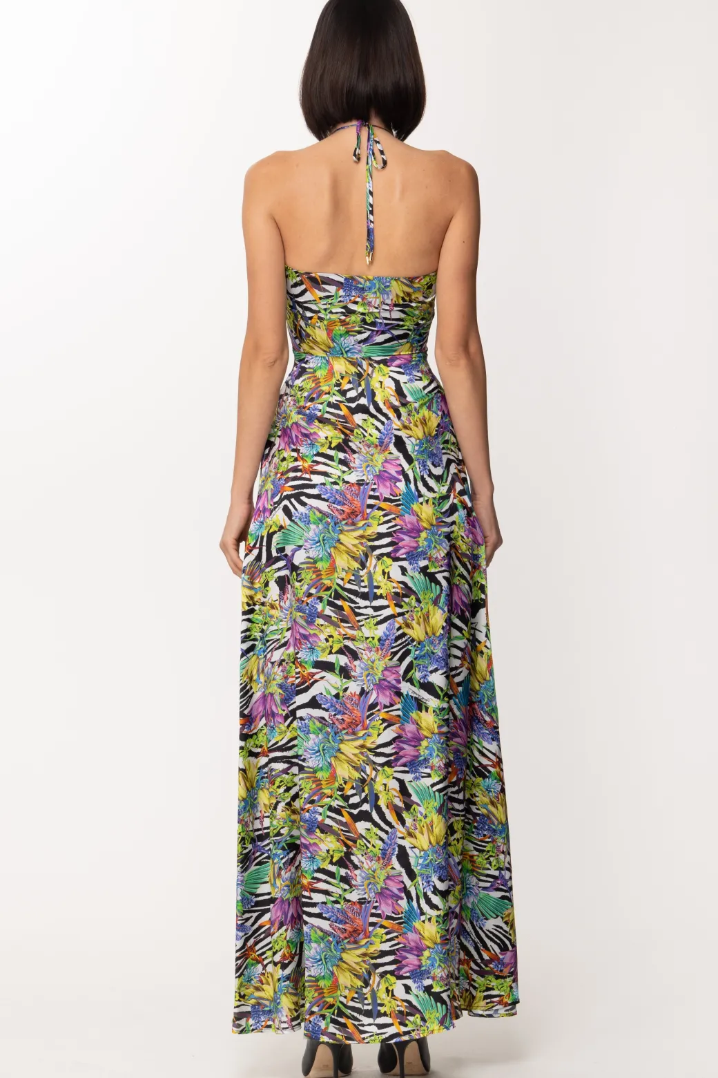 Just Cavalli Abito Lungo Stampato con Inserto ArricciatoBLACK