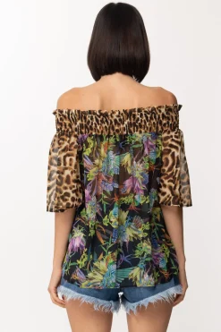 Just Cavalli Blusa Stampata con Scollo a BarcaBLACK