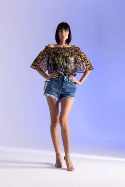 Just Cavalli Blusa Stampata con Scollo a BarcaBLACK