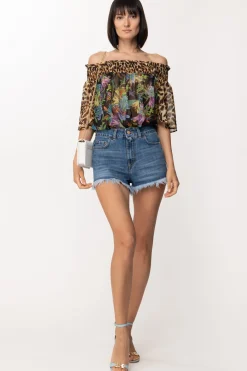 Just Cavalli Blusa Stampata con Scollo a BarcaBLACK