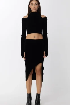 Just Cavalli Pullover Crop a Costine con Collo AltoBLACK